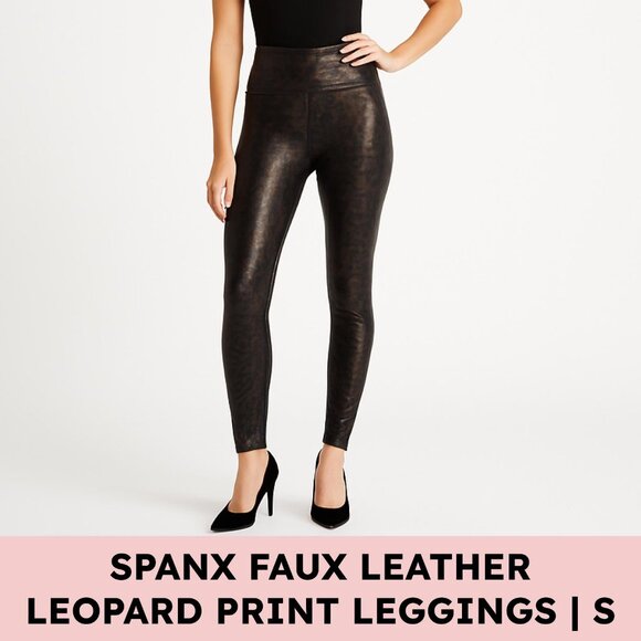 Spanx Leggings Faux Leather Leopard Print High Waisted Animal Print Shapewear S - Picture 1 of 14